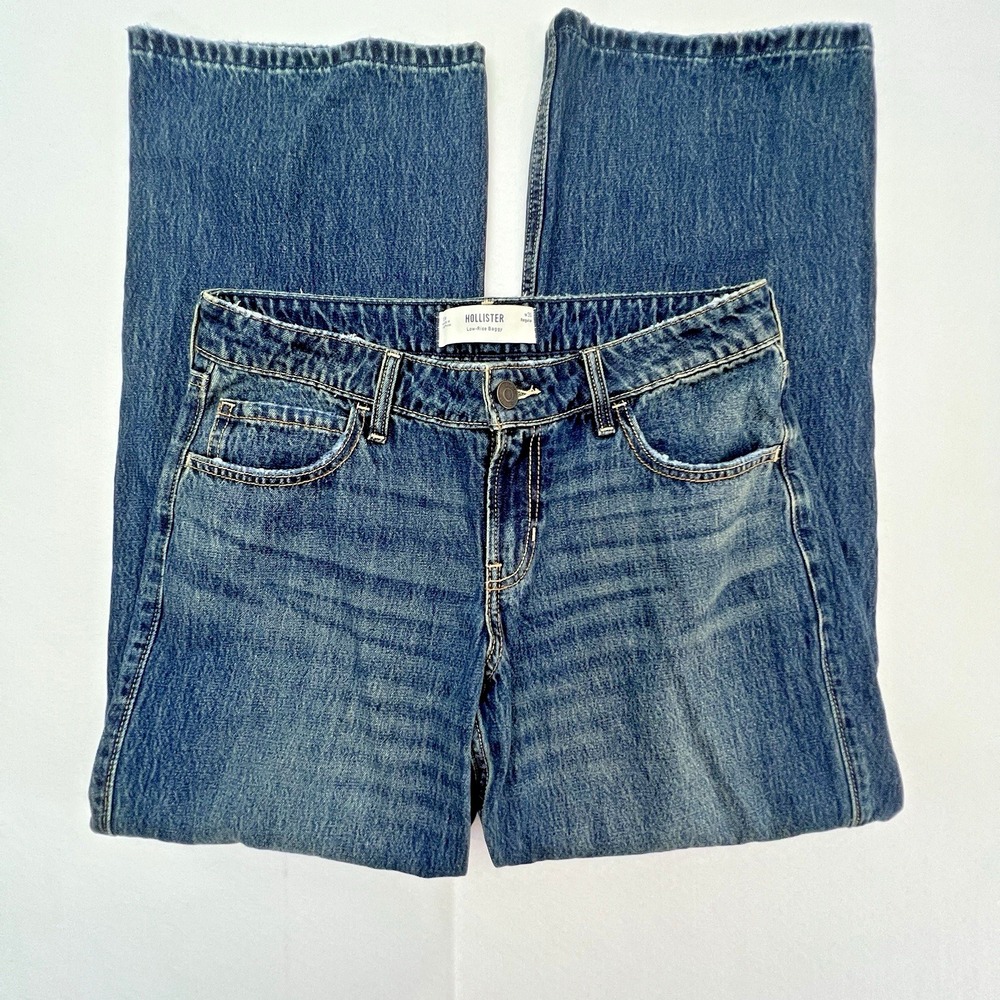 Hollister Low Rise Baggy Jeans Womens 10R W30 Blue Wide Leg Denim 100% Cotton Y2 - Picture 3 of 16